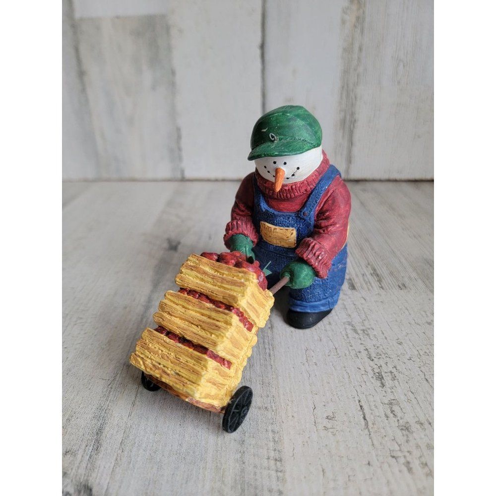 Snowman farmer apple‎ orchard Barrel cart Xmas figure